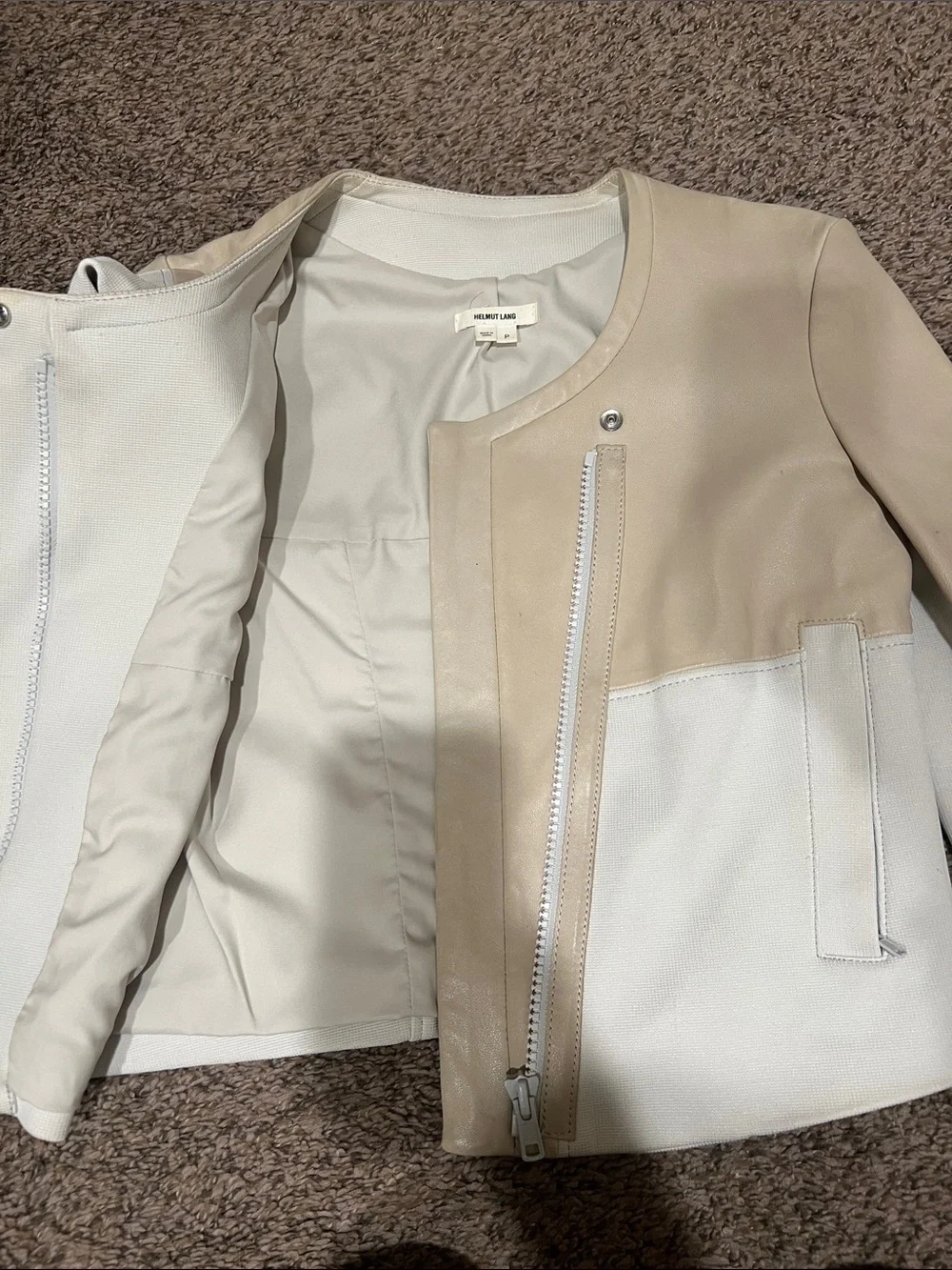Helmut Lang Two-Tone Cream & White Leather Jacket